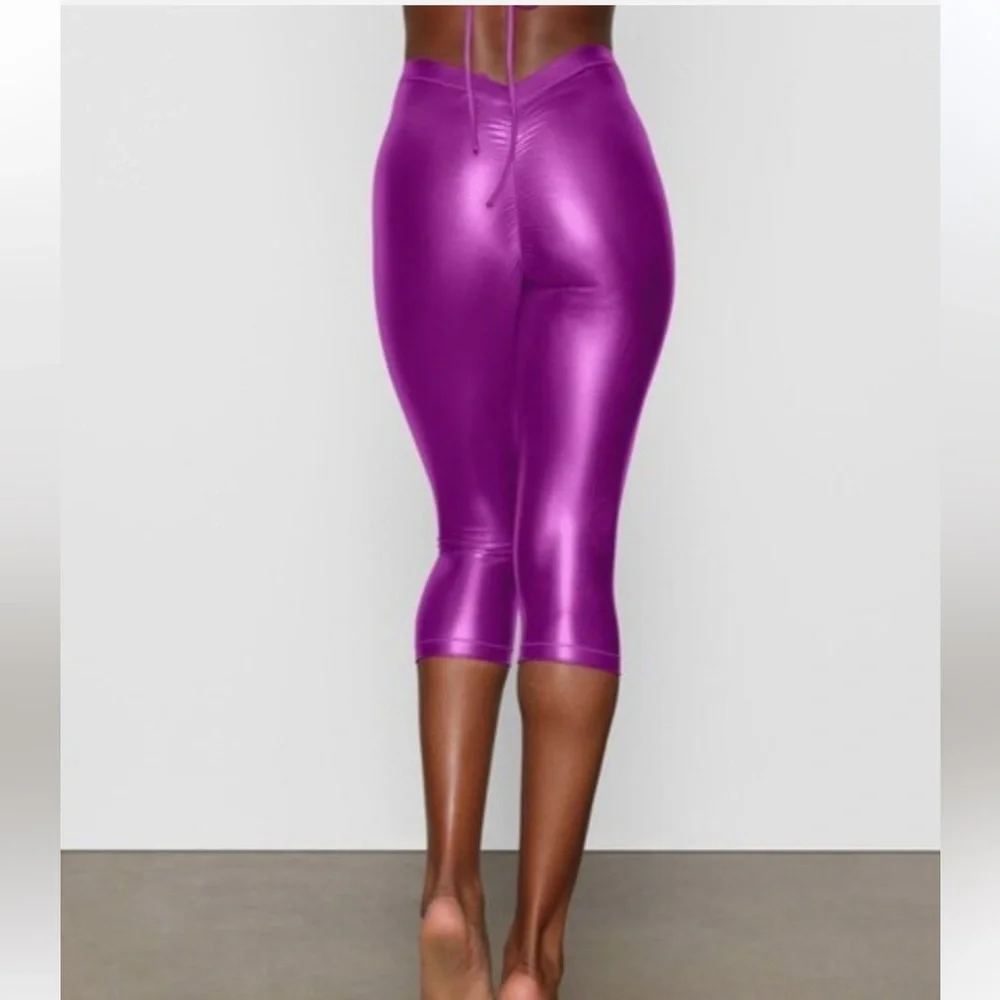 Skims Metallic Swim V Waist Pants In Dragonfruit Size small festival rave beach